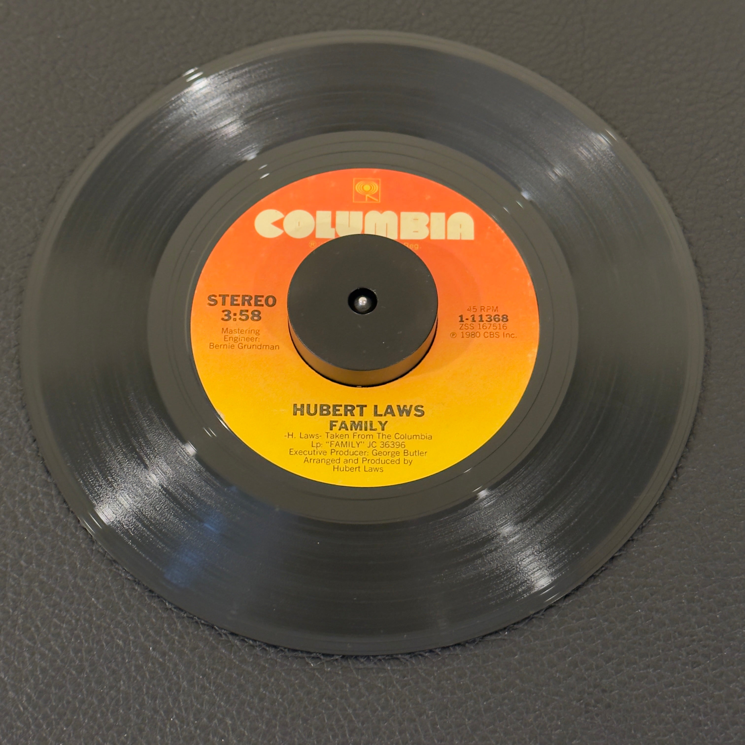 7" vinyl record by Laws, Hubert featuring "Family/Wildfire", released on Columbia (1-11368), in VG (Very Good) condition, classic analog collectable for turntable playback. Includes original Columbia sleeve!
