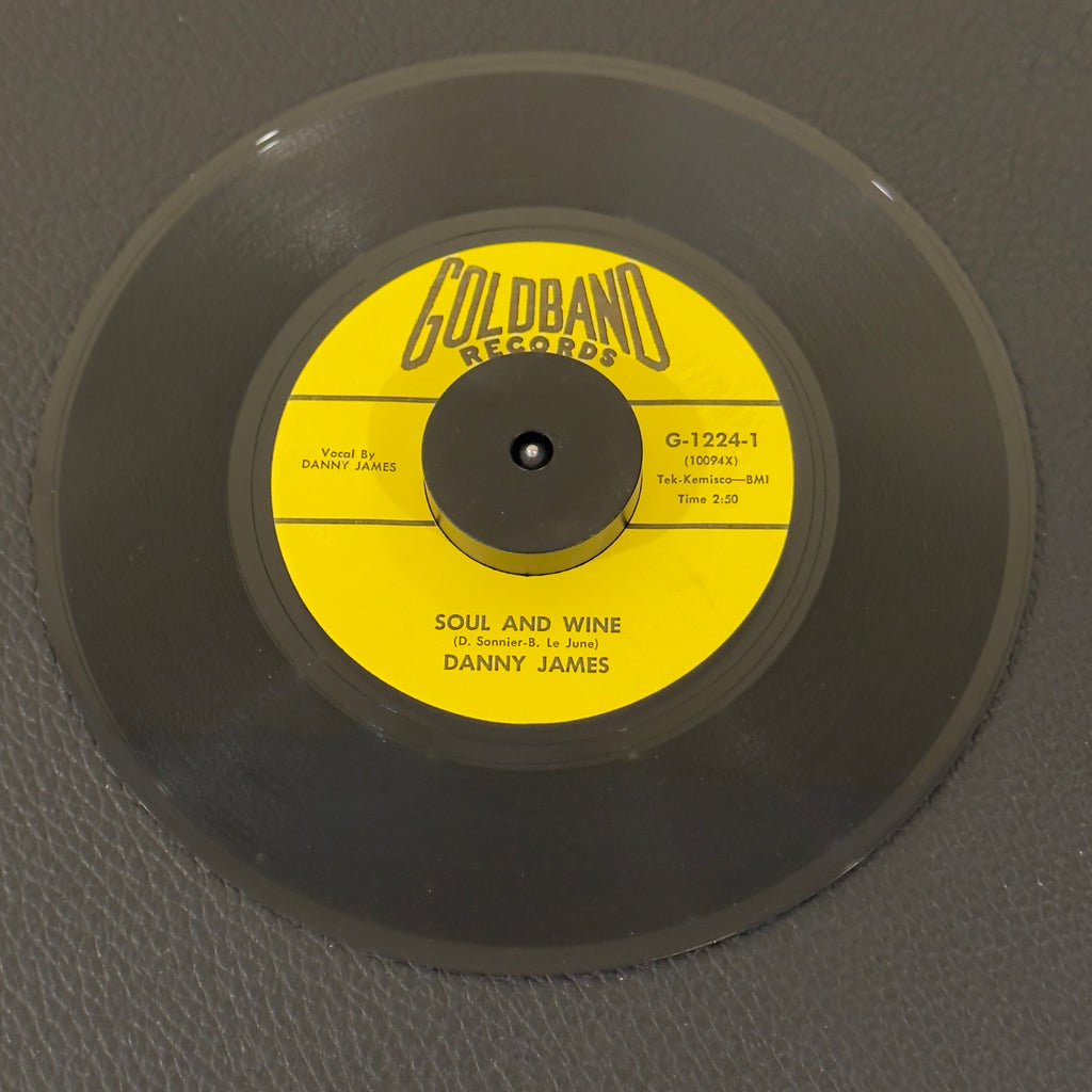 7" vinyl record by James, Danny featuring "Soul and Wine/Mr. Sandman", released on Goldband Records (G-1224), in VG+ (Very Good Plus) condition, classic analog collectable for turntable playback. 