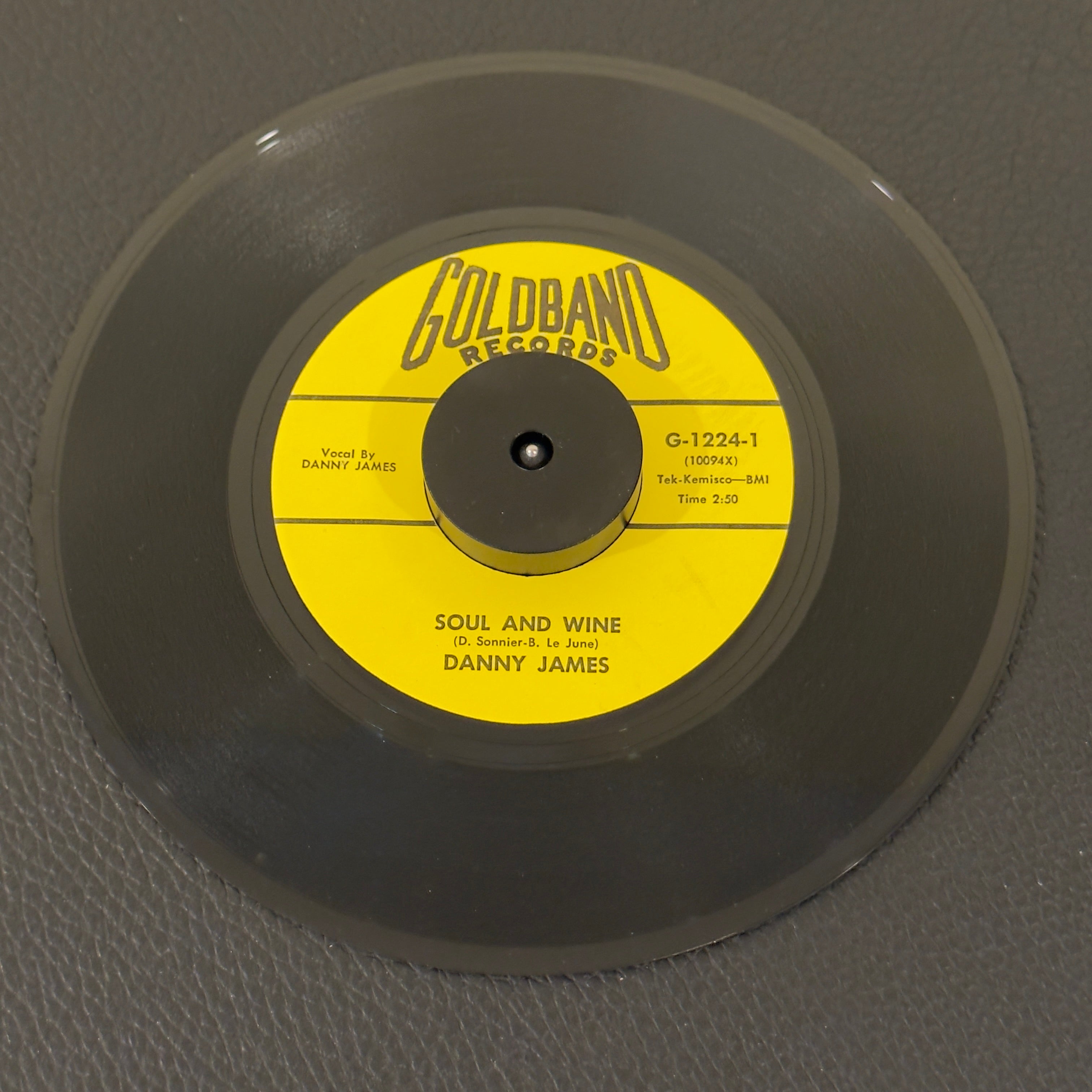 7" vinyl record by James, Danny featuring "Soul and Wine/Mr. Sandman", released on Goldband Records (G-1224), in VG+ (Very Good Plus) condition, classic analog collectable for turntable playback. 
