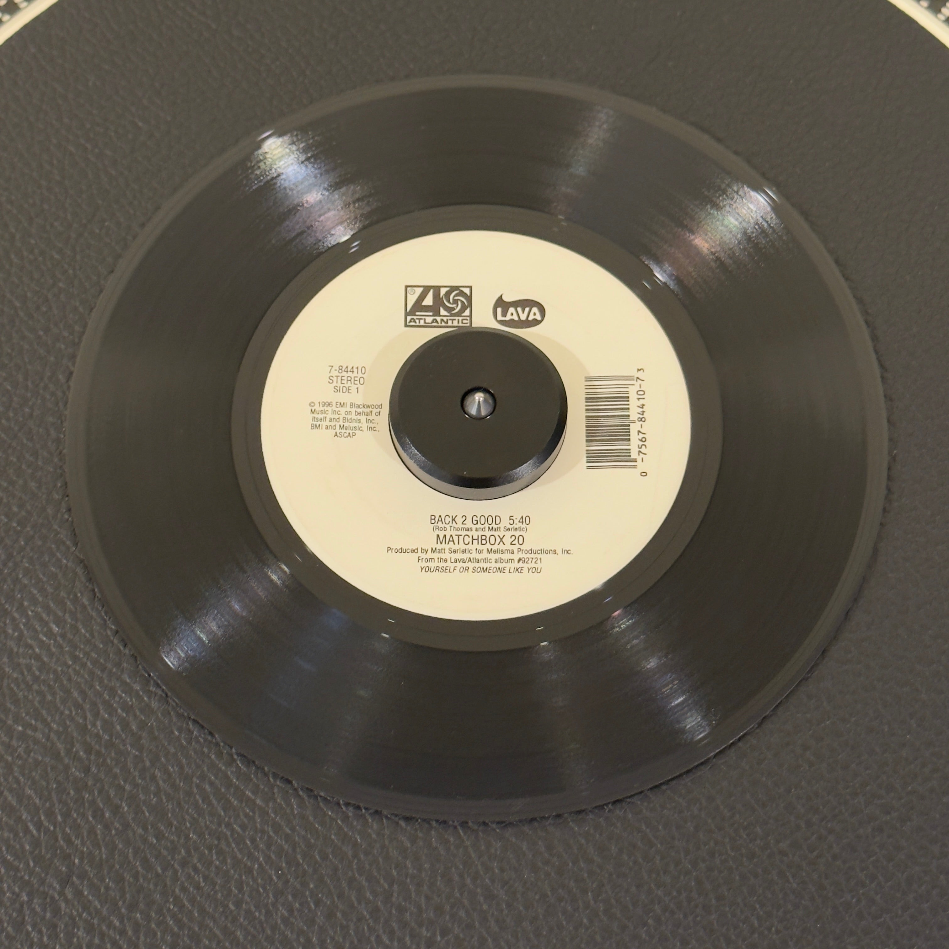 7" vinyl record by Matchbox 20 featuring "Back 2 Good/Push", released on Atlantic / Lava (7-84410), in VG+ (Very Good Plus) condition, classic analog collectable for turntable playback. Quintessential piece of late-90s radio rock history including the masterpiece Push. Light jukebox swirl on both sides.