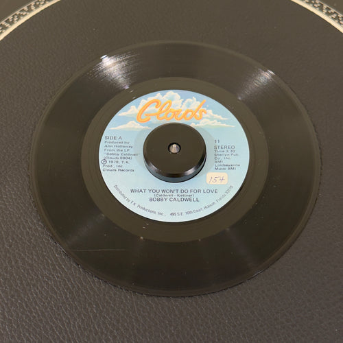 7" vinyl record by Caldwell, Bobby featuring "What You Won't Do For Love/Love Won't Wait", released on Disco (11), in VG (Very Good) condition, classic analog collectable for turntable playback. Undisputed banger sampled by various artists, inlcuding 2Pac & Aailiyah. Sticker on Side A.