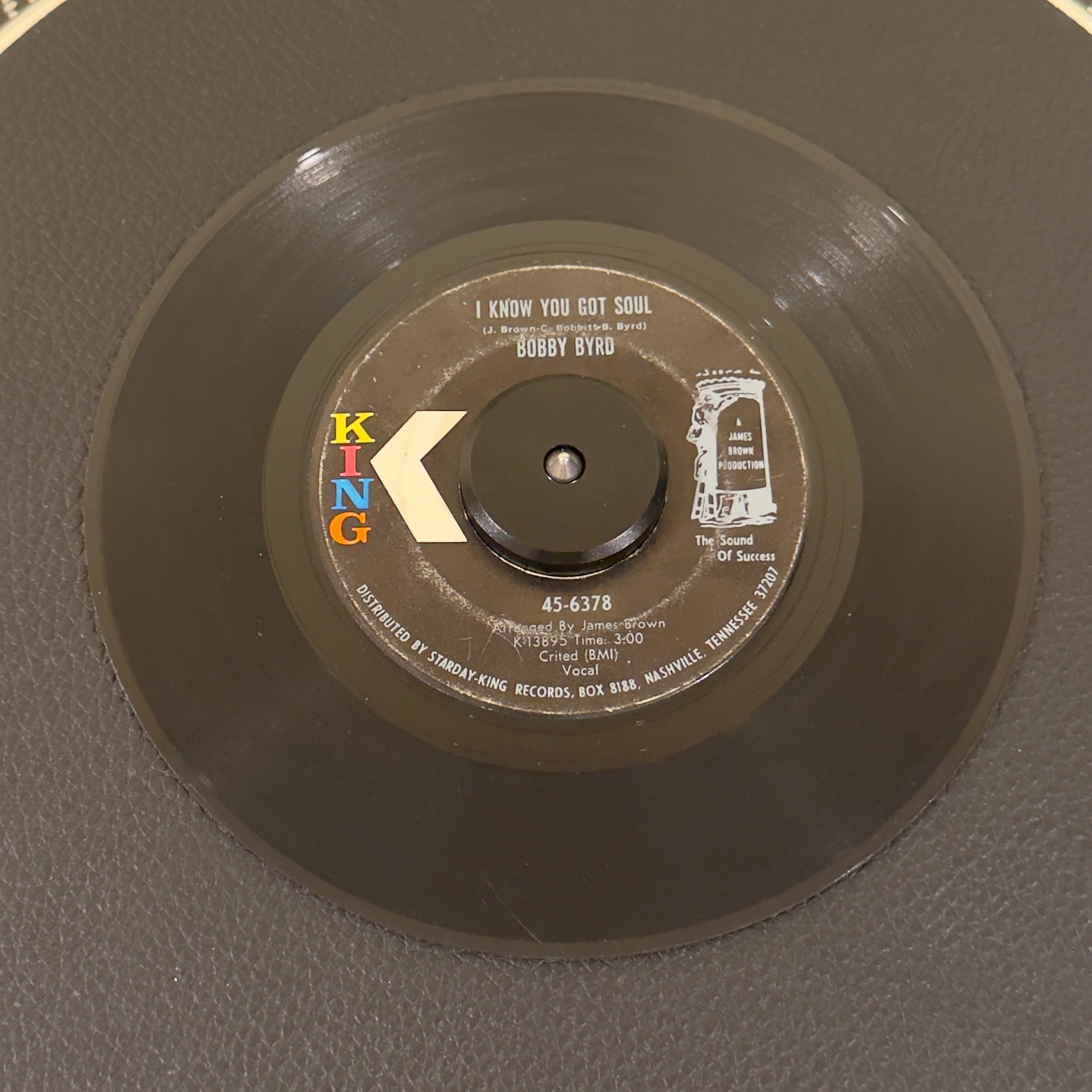 7" vinyl record by Byrd, Bobby featuring "I Know You Got Soul/It's I Who Love You (Not Him Anymore)", released on King Records (45-6378), in VG (Very Good) condition, classic analog collectable for turntable playback. Foundational blueprint of funk and the holy grail of hip-hop breakbeats!