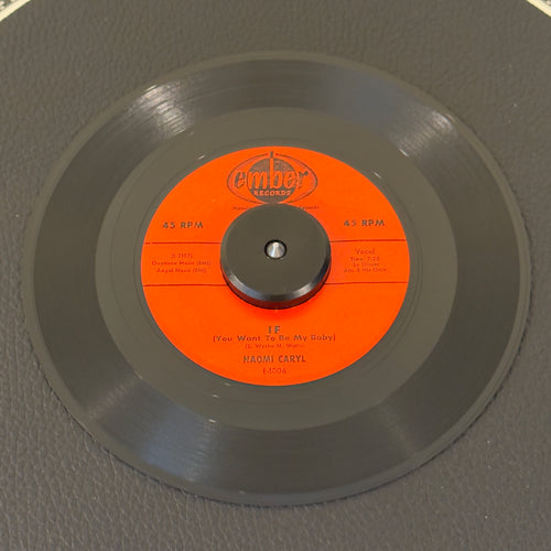 7" vinyl record by Caryl, Naomi featuring "If (You Want To Be My Baby)/Before You Say Goodbye", released on Ember Records (E-1006), in VG (Very Good) condition, classic analog collectable for turntable playback. Early piece of 1950s New York music history. This particular release is a holy grail for vocal group completists because of the backing band: Fred Parris and The Five Satins!