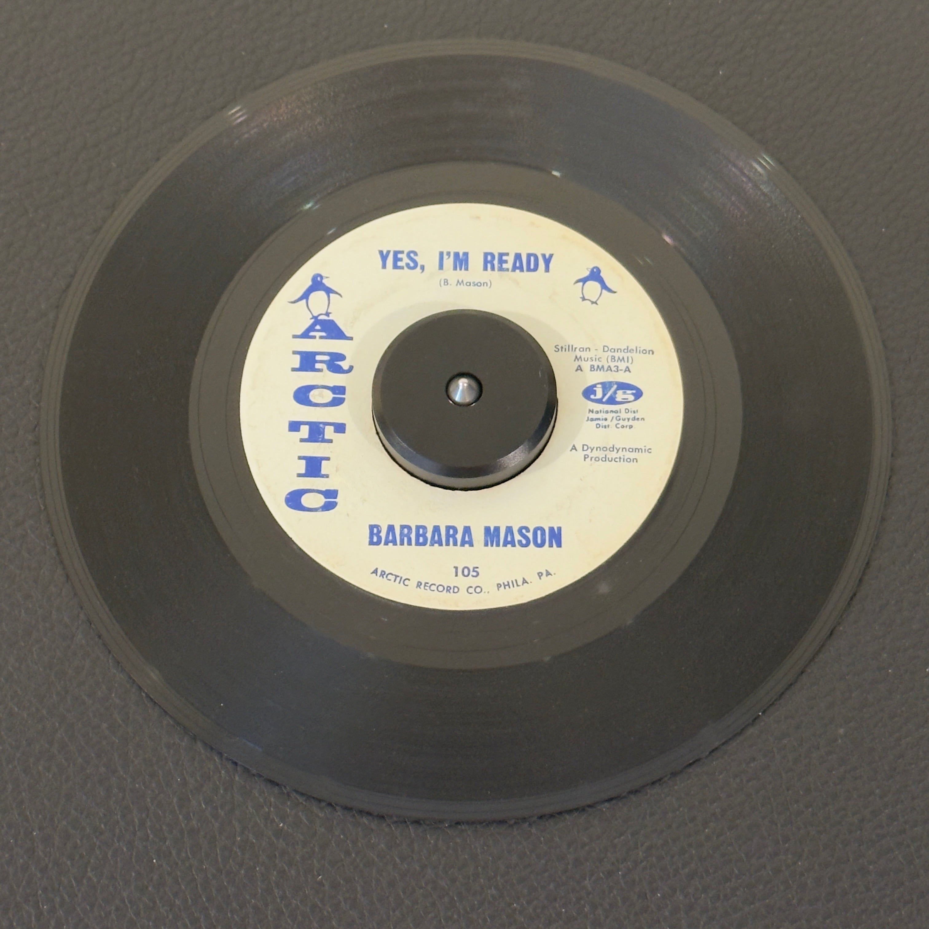 7" vinyl record by Mason, Barbara featuring "Yes, I'm Ready/Keep Him", released on Arctic (105), in VG (Very Good) condition, classic analog collectable for turntable playback. 1965 sweet soul blueprint written by Mason when she was a teenager.