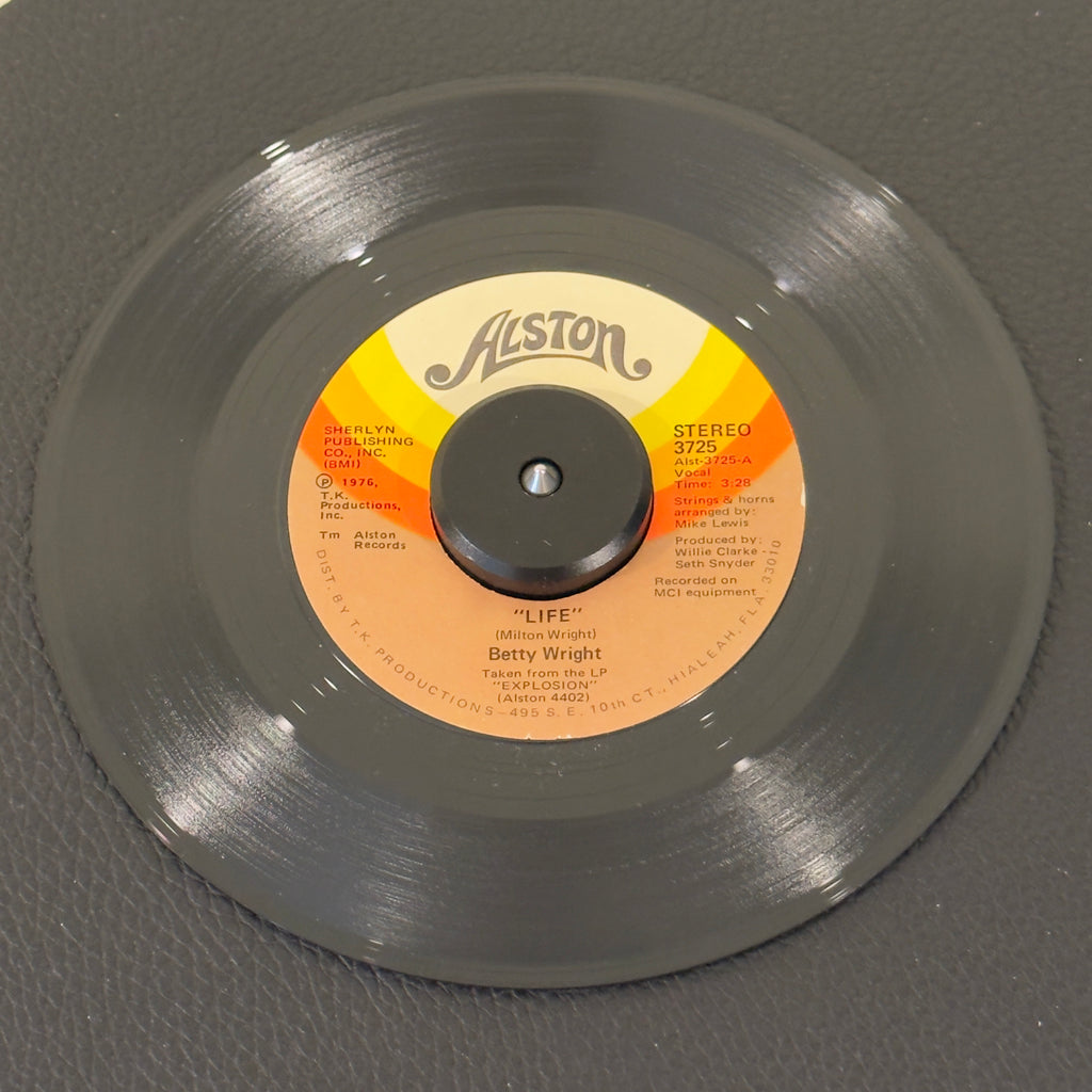 7" vinyl record by Wright, Betty featuring "Life/If I Was A Kid", released on Alston Records (3725), in NM (Near Mint) condition, classic analog collectable for turntable playback. 1976 modern soul gem in an original TK sleeve.