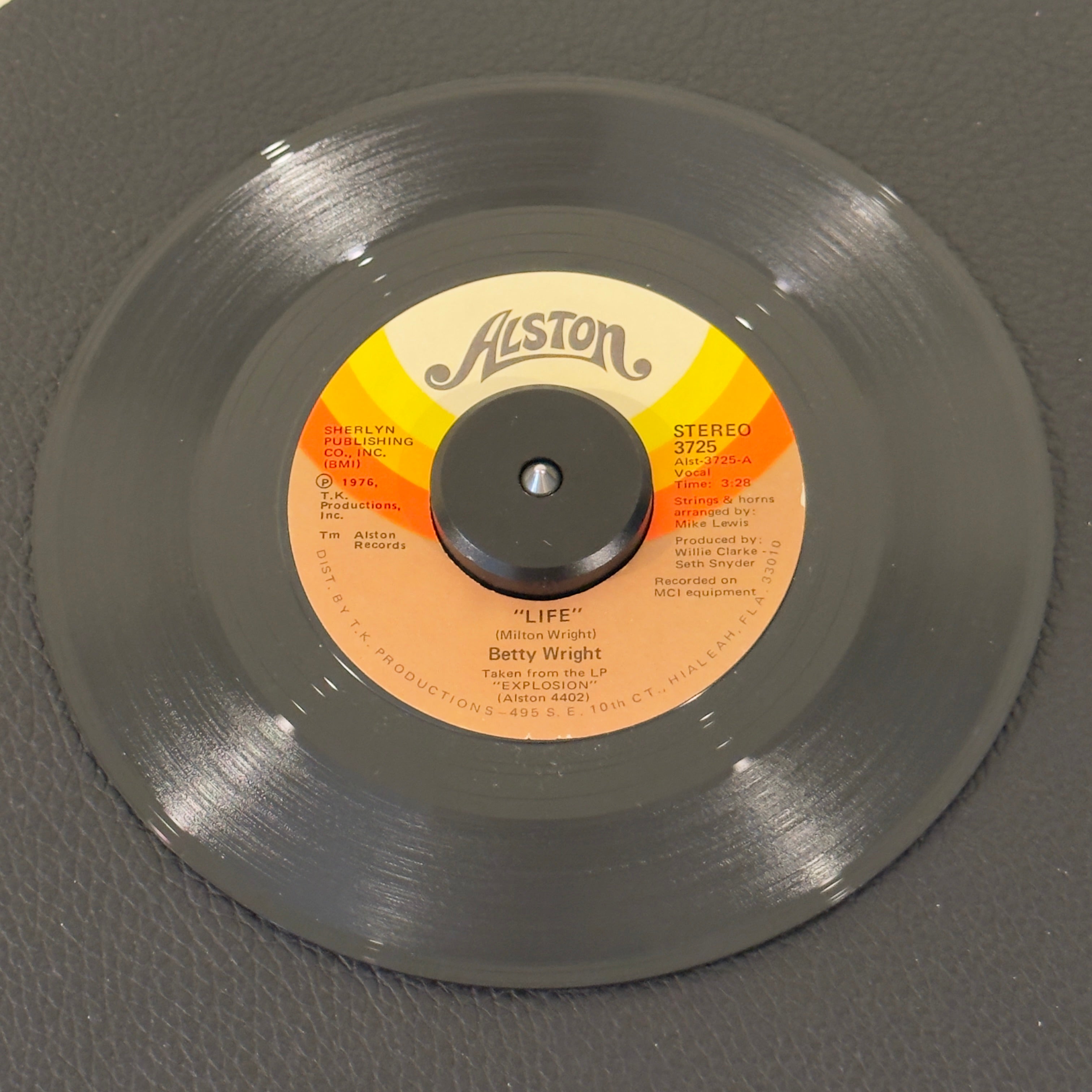 7" vinyl record by Wright, Betty featuring "Life/If I Was A Kid", released on Alston Records (3725), in NM (Near Mint) condition, classic analog collectable for turntable playback. 1976 modern soul gem in an original TK sleeve.