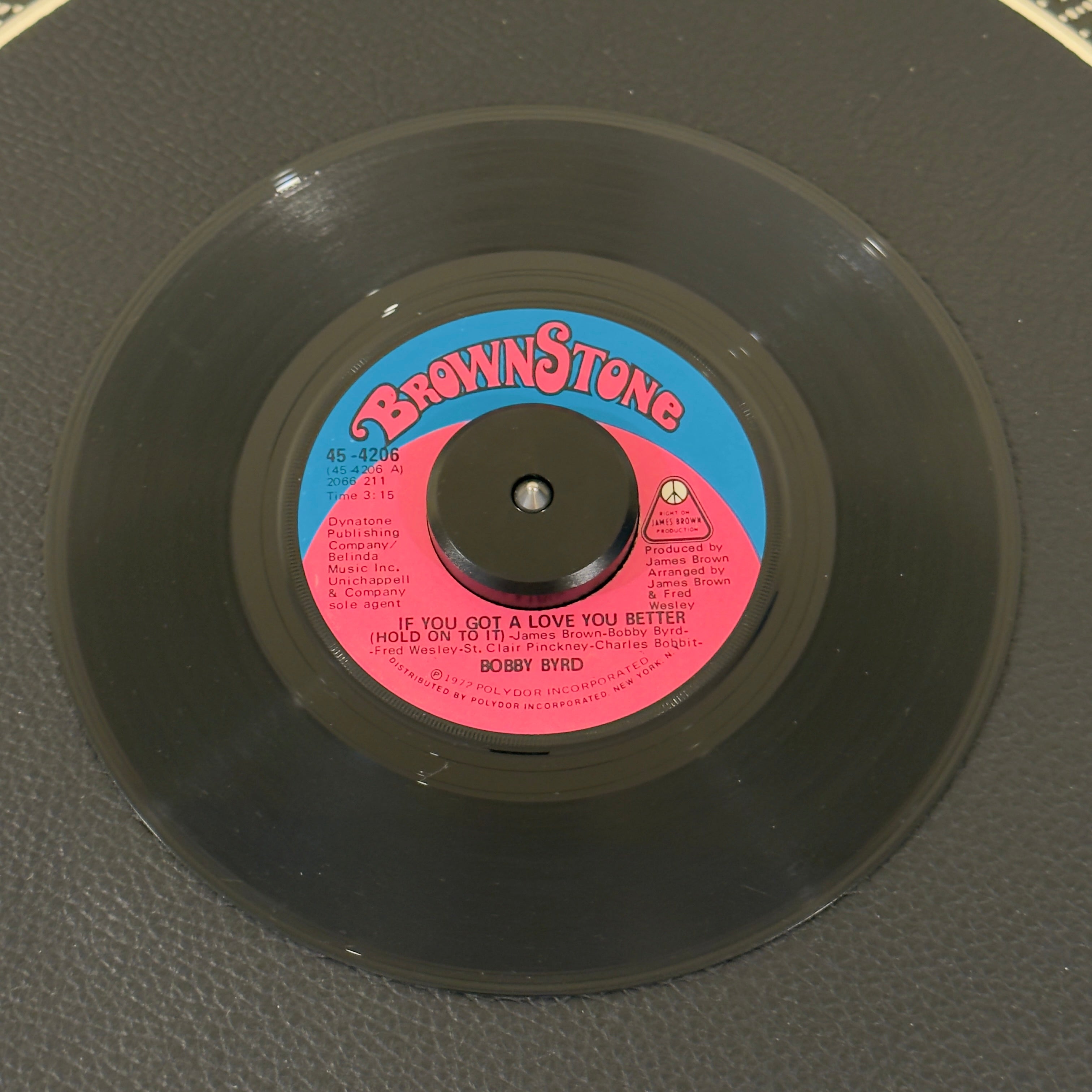 7" vinyl record by Byrd, Bobby featuring "If You Got A Love You Better (Hold On To It)/You've Got To Change Your Mind", released on Brownstone (45-4206), in VG+ (Very Good Plus) condition, classic analog collectable for turntable playback. Soul banger arranged by Fred Wesley and the Godfather of Soul - James Brown!