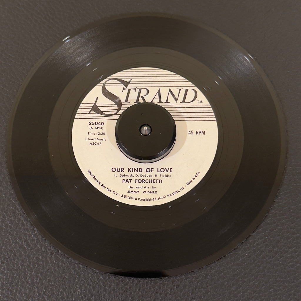 7" vinyl record by Forchetti, Pat featuring "Young Lover/Our Kind Of Love", released on Strand (25040), in VG+ (Very Good Plus) condition, classic analog collectable for turntable playback.