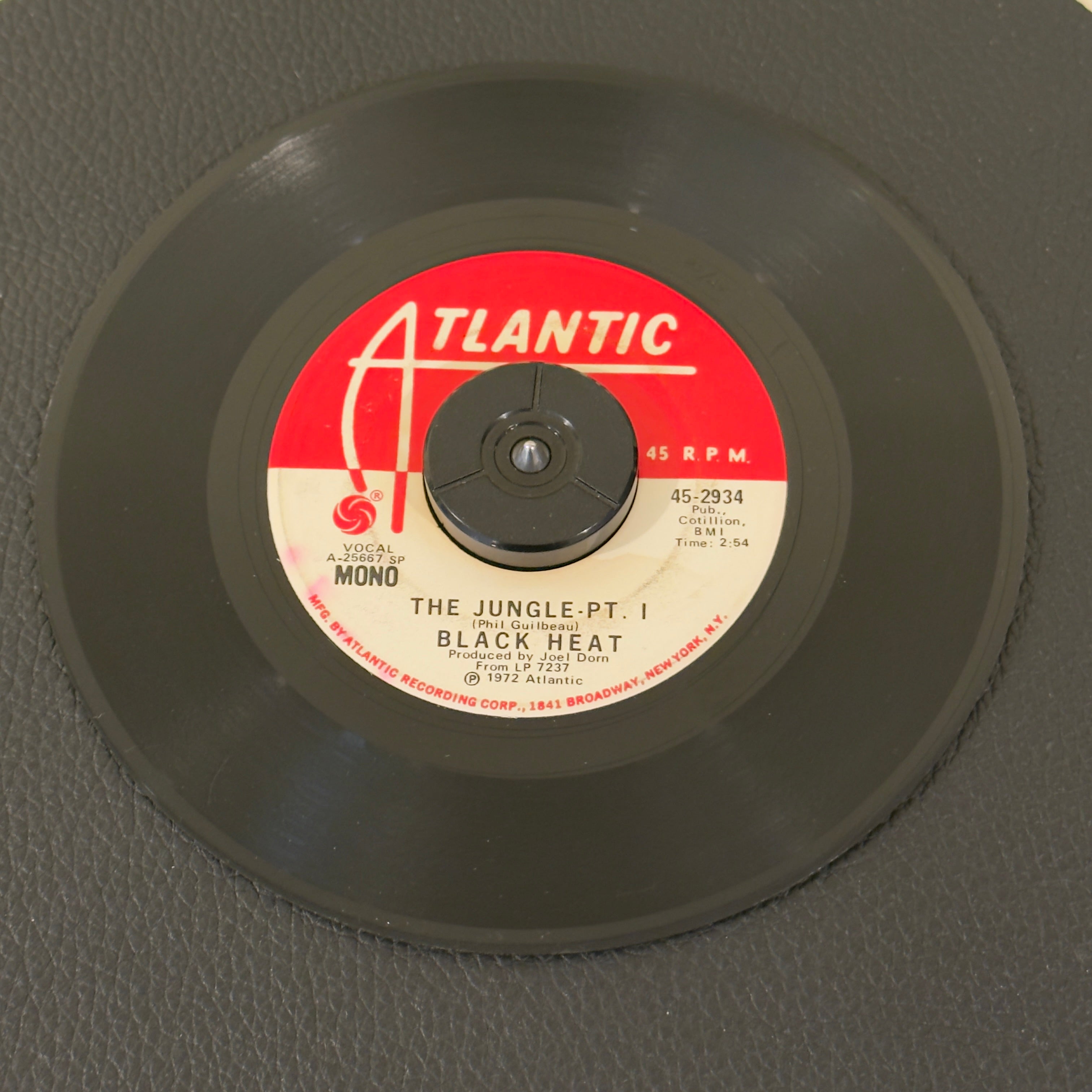 7" vinyl record by Black Heat featuring "The Jungle - Pt. 1/The Jungle - Pt. 1", released on Atlantic (45-2934), in VG (Very Good) condition, classic analog collectable for turntable playback. Rare Specialty Pressing Promo! Includes Atlantic sleeve.