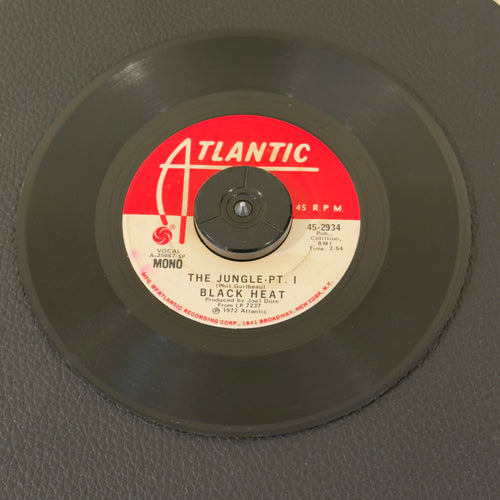 7" vinyl record by Black Heat featuring "The Jungle - Pt. 1/The Jungle - Pt. 1", released on Atlantic (45-2934), in VG (Very Good) condition, classic analog collectable for turntable playback. Rare Specialty Pressing Promo! Includes Atlantic sleeve.