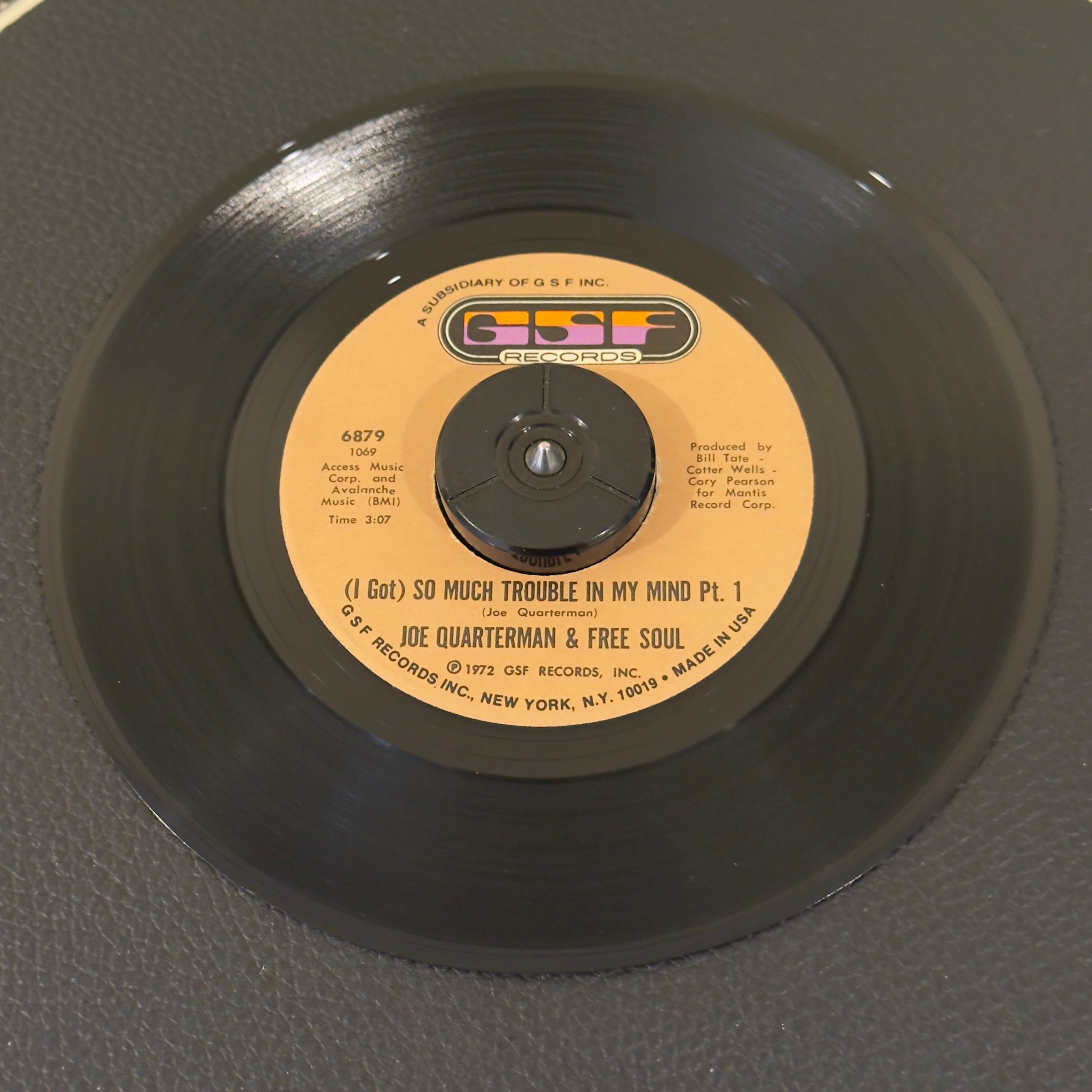 7" vinyl record by Quarterman, Joe & Free Soul featuring "(I Got) So Much Trouble in My Mind (Pt 1)/(I Got) So Much Trouble in My Mind (Pt 2)", released on GSF Records (6879), in VG+ (Very Good Plus) condition, classic analog collectable for turntable playback. 