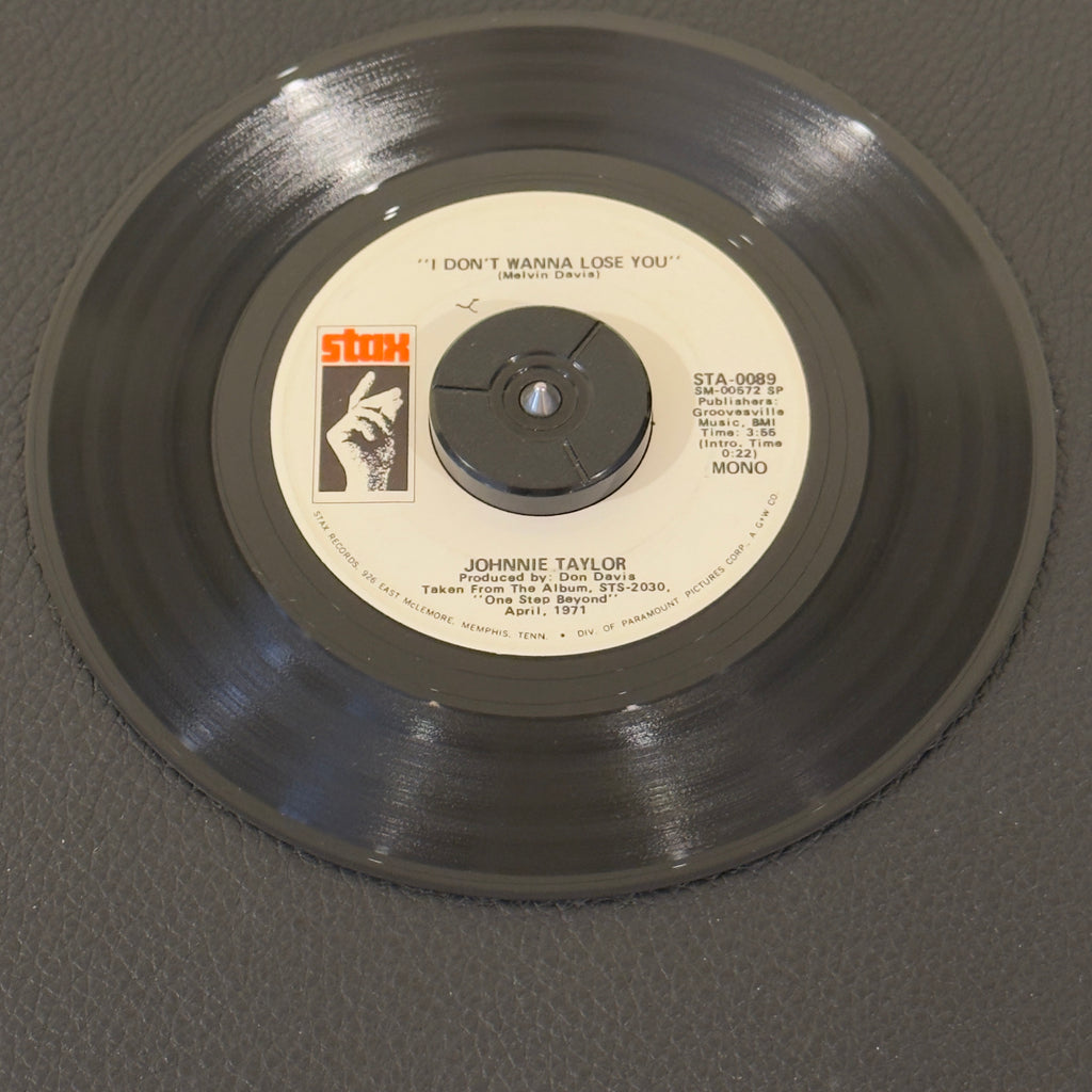 7" vinyl record by Taylor, Johnnie featuring "I Don't Wanna Lose You/I Don't Wanna Lose You", released on Stax (STA-0089), in VG+ (Very Good Plus) condition, classic analog collectable for turntable playback. Includes Stax sleeve. Promo Copy.
