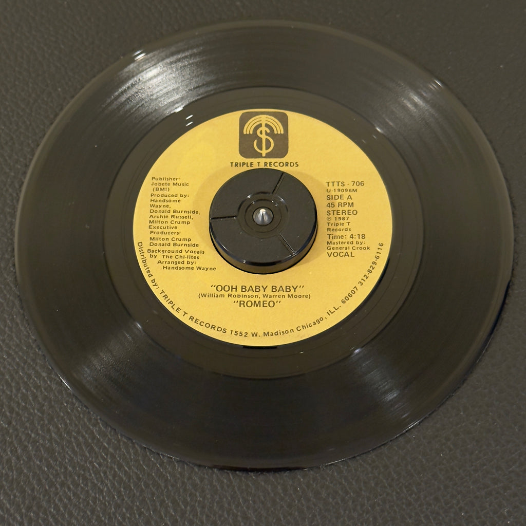 7" vinyl record by Romeo featuring "Ooh Baby Baby/Ooh Baby Baby", released on Triple T Records (TTTS-706), in NM (Near Mint) condition, classic analog collectable for turntable playback. 