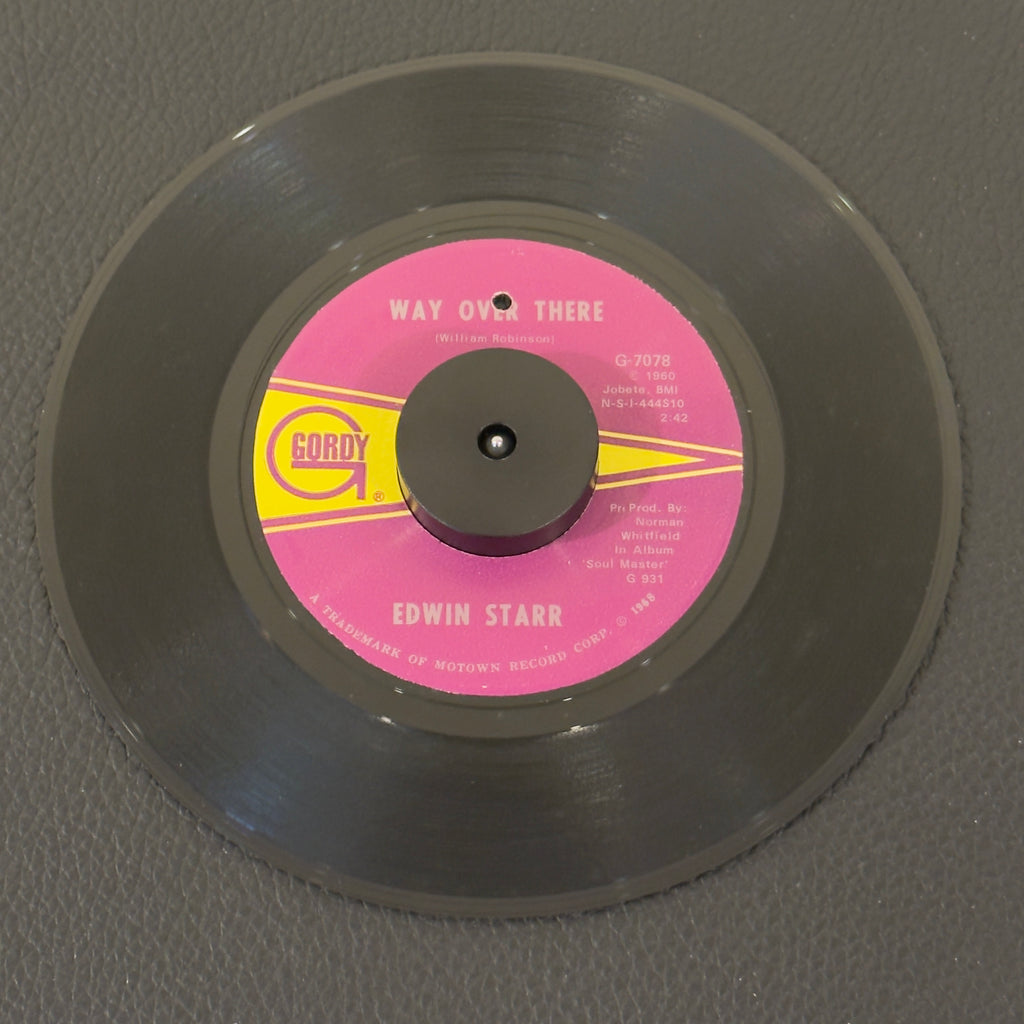 7" vinyl record by Starr, Edwin featuring "Way Over There/If My Heart Could Tell The Story", released on Gordy (G-7078), in VG+ (Very Good Plus) condition, classic analog collectable for turntable playback. ARP Pressing.  Punch hole in label.