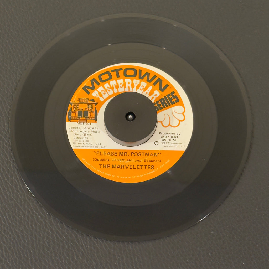 7" vinyl record by Marvelettes, The featuring "Please Mr. Postman/Twistin' Postman", released on Motown Yesteryear (MOT-401), in VG (Very Good) condition, classic analog collectable for turntable playback. Motown Yesteryear Series - Repress.