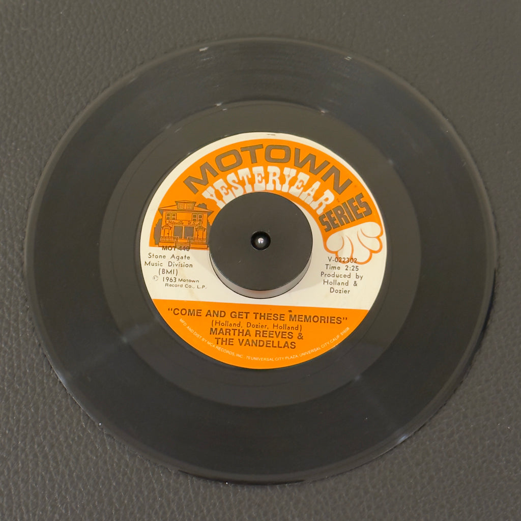 7" vinyl record by Reeves, Martha & The Vandellas featuring "Come And Get These Memories/Love Is Like A Heat Wave", released on Motown Yesteryear (MOT-449), in VG+ (Very Good Plus) condition, classic analog collectable for turntable playback. Motown Yesteryear Series - Repress - Plastic Enterprise Pressing.