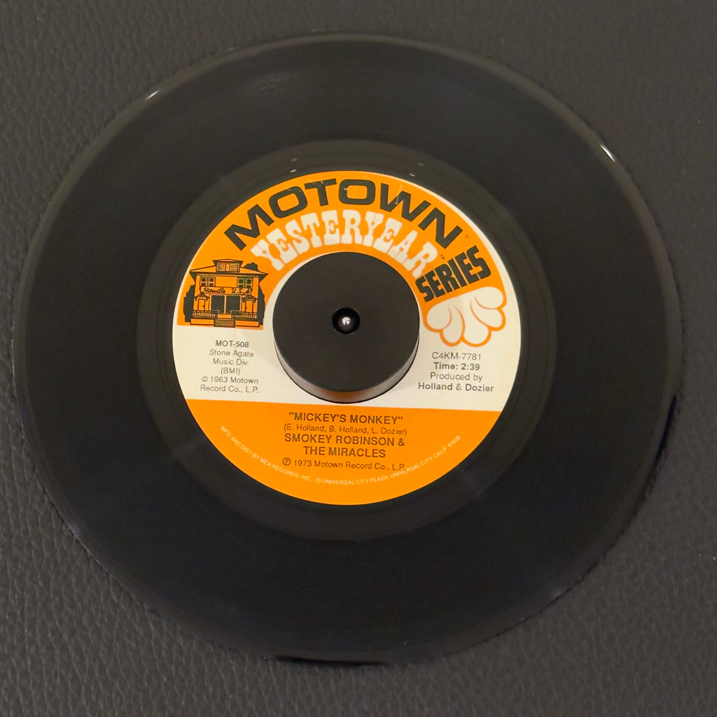 7" vinyl record by Robinson, Smokey & The Miracles featuring "Mickey's Monkey/A Love She Can Count On", released on Motown Yesteryear (MOT-508), in VG+ (Very Good Plus) condition, classic analog collectable for turntable playback. Motown Yesteryear Series - Repress.
