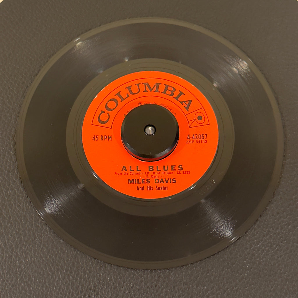 7" vinyl record by Davis, Miles featuring "All Blues/It Ain't Necassarily So", released on Columbia (4-42057), in VG (Very Good) condition, classic analog collectable for turntable playback. Rare 45 - "Kind of Blue" sextet, featuring John Coltrane, Cannonball Adderley, Bill Evans, Paul Chambers, and Jimmy Cobb